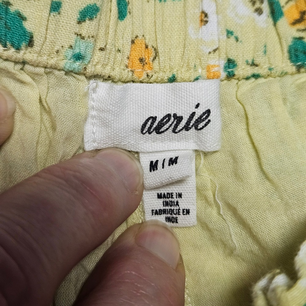 Aerie Ruffle Skort Women M Yellow Floral Smocked Cotton Boho Festival Shorts - Picture 3 of 8